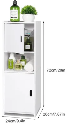 Produktbild von Badezimmerschrank - Schmaler Aufbewahrungshochschrank - Standregal für kleine Toilette - Kunststoff - 24x20x72 cm - Weiß