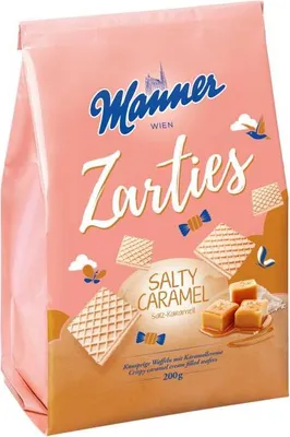 Produktbild von Manner Zarties Salty Caramel knusprige Waffeln mit Karamell 200g