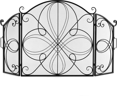 Obrázok produktu pre Veľká krbová zástena COSTWAY 151 x 83 cm, 3-dielna skladacia ochrana proti iskrám s kvetinovým vzorom, dekoratívna krbová zábrana z drôteného pletiva, robustná kovová zábrana na krb do obývačky