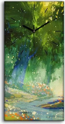 Produktbild von Leinwand Wanduhr Wandkunst Uhr 30x60 Malerei Wald Bäume Blumen Abstrakte Kunst - schwarze Hände