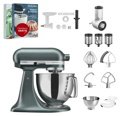 Produktbild von KitchenAid 4,8 L 5KSM175 Artisan Küchenmaschine Set 3 Gemüseschneider+Fleischwolf+Spritzge Juniper