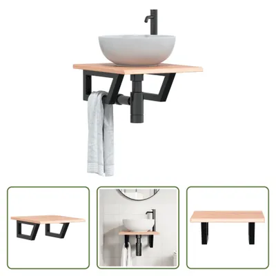Obrázok produktu pre The Living Store Umývadlová doska s konzolou z ocele a masívneho dubového dreva