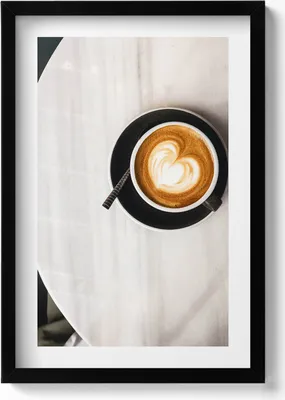 Produktbild von Eine Tasse Kaffee mit einem Herz– Wandbild mit Rahmen – Gerahmtes Bild  – Wanddekoration – 40x60 cm –  Schwarz