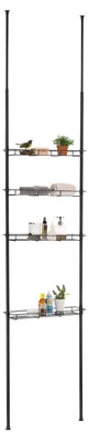 Produktbild von Duschregal PAULA, 4 offene Ablagekörbe, schwarz, Teleskopstange höhenverstellbar, ausziehbar bis 280cm. Ideal für Badezimmer ohne Bohren. Inklusive Duschablage Teleskopstange, Teleskopreg
