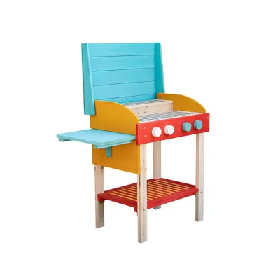 Produktbild von HOME DELUXE Spielgrill aus Holz TASTY - Blau/Rot I Spielgrill aus Holz, Kindergrill, Spielzeuggrill, Holzspielzeug Grill, Grillen für Kinder, realistischer Spielgrill