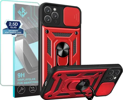 Produktbild von Armor Handyhülle für Apple iPhone 11 Pro Max mit 9H Displayglas Displayschutz Kameraschutz Handy Panzer Case Cover Schutzhülle Outdoor Farbe: Rot
