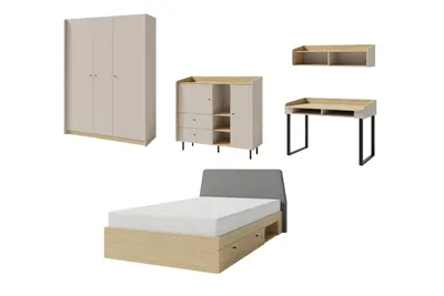 Produktbild von JUGENDZIMMER ALBI 2 in Sandbeige / Geölte Eiche 5-teilig