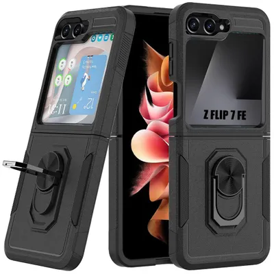 Image de Coque pour Samsung Galaxy Z Flip 7 FE - Protection Rigide Antichoc avec Anneau - Noir