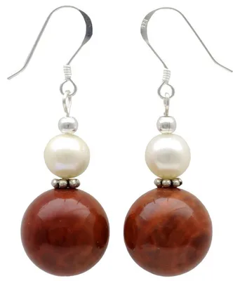 Produktbild von Ohrringe Ohrhänger Achat Feuerachat & Süßwasser Perlen 925 Silber rot orange Ohrschmuck Damen