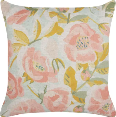 Zdjęcie produktu dla BELIANI Poduszka dekoracyjna różowa z niebieskim wzór w kwiaty 45 x 45 cm z wypełnieniem ozdobna akcesoria salon sypialnia