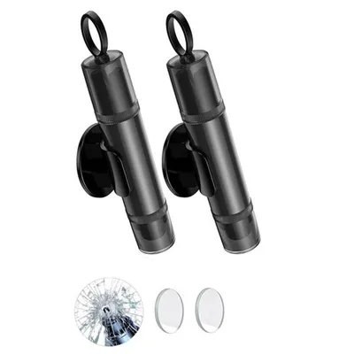 Produktbild von 2 Stück Sicherheitshammer - Auto Sicherheitshammer - Notfall Fensterbrecher & Gurtschneider - Inkl. Testglas & selbstklebender Halterung - Schwarz