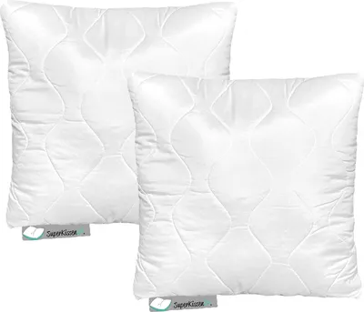 Two white quilted pillows are shown side-by-side against a white background.
