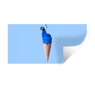 Produktbild von MuchoWow® Wandtattoo Wandsticker Wandaufkleber Pfau - Eistüte - Eiscreme - Blau - Vogel 120x60 cm Selbstklebend und Repositionierbar - Sticker - Dekorfolie