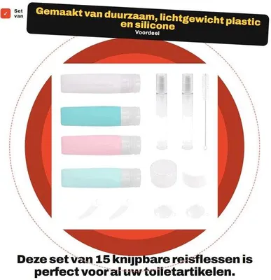 Zdjęcie produktu dla Zestaw 15 buteleczek do podróżnych, przeznaczonych do przechowywania kosmetyków