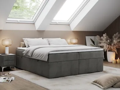 Obrázek produktu pro Boxspring bez čela BESS s úložným prostorem - 200x200 cm - Multipocket H3 | Šedá Samet - Topper Visco