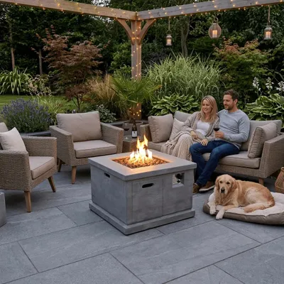 Imagen del producto de Xaralyn, chimenea exterior - Modelo 90 - con cubierta, piedras de lava rojas, manguera de gas y regulador de presión de gas - Mesa de fuego - Chimenea de jardín - Chimenea a gas