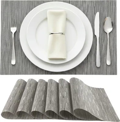 Produktbild von 6 Stück Platzsets, Tischset gewebt 45x30 cm, Platzmatten abwaschbar, hitzebeständige Tischunterlagen, grau 6er Set