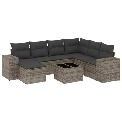 Produktbild von vidaXL 8-tlg. Garten-Sofagarnitur mit Kissen Grau Poly Rattan