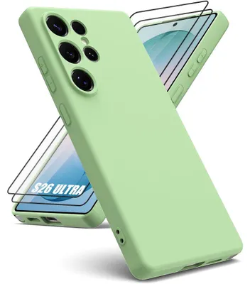 Image de Coque + 2 Verres Trempés pour Samsung Galaxy S26 Ultra, Silicone Liquide Protection Slim Légère Anti-Rayures - Vert
