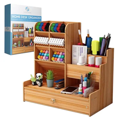 Image de Organiseur de bureau Fleau - avec tiroir - Porte-stylos - Pot à crayons bois/plaqué - Pot à crayons - Rangement crayons/stylos