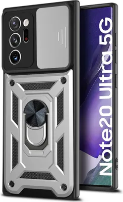 Produktbild von Galaxy Note 20 Ultra Hülle mit 360° Drehbarer Magnetische Ring Ständer Halter Dia Kameraschutz TPU Bumper Silikon Schutzhülle für Samsung Galaxy Note 20 Ultra Silber