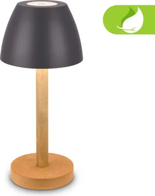 Image de Briloner SERINA WOOD Lampe de table LED sans fil IP44, dimmable, tactile, lumière blanche chaude, protection contre les projections d'eau, anthracite bois, Ø13,5 x 30 cm