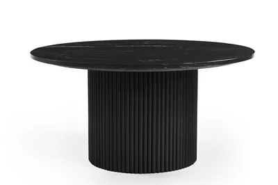 Produktbild von Marmoholz - Roma Beistelltisch rund Ø70 cm x H40 cm aus schwarzem Marmor und Massivholz – eleganter Couchtisch im modernen Design