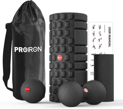 Produktbild von PROIRON Faszienrollen Set mit 3D-Texturmassage, Faszienrolle Wirbelsäule/Mini-Faszienrolle/Faszienball/Duoball, Faszien Set für Rücken, Wirbelsäule, Pilates mit Training Posters und Turnbeutel