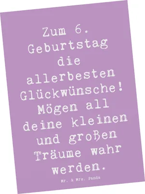 Produktbild von Mr. & Mrs. Panda Grußkarte Spruch 6. Geburtstag Glückwünsche - Lavendeltraum - Geschenk, Freude und Hoffnung, Ansichtskarte, Postkarte, Alter, einzelkarte, Ansichtskarten