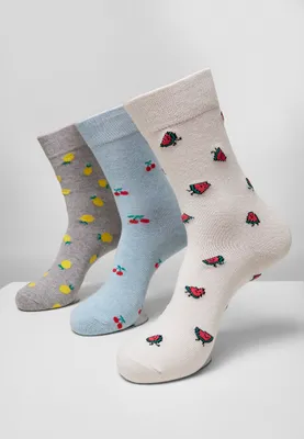 Image de Chaussettes Urban Classics en fil recyclé Fruit Socks, lot de 3, gris + crème + bleu clair - 39–42