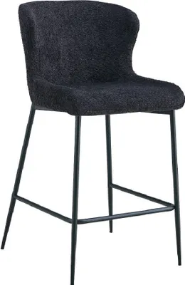 Immagine prodotto di Sedia da bancone LISE - Tessuto bouclé grigio scuro - Piedi in metallo nero - Stile design/industriale