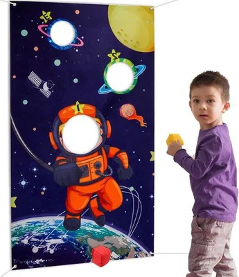 Productafbeelding van Zonnestelsel-speelset voor kinderen en volwassenen - inclusief 3 binnen- en buitenzitkussens voor recreatie en feestspelletjes.