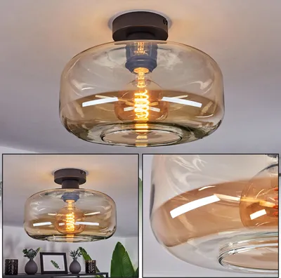 Produktbild von Vizzini »Vizzini« Deckenlampe aus Metall/Glas in Schwarz/Bernsteinfarben