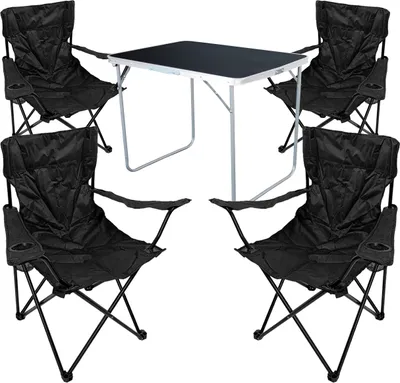 XL 5-tlg Camping Set Campingtisch Schwarz + 4 x Campingstuhl Klappstuhl Schwarz