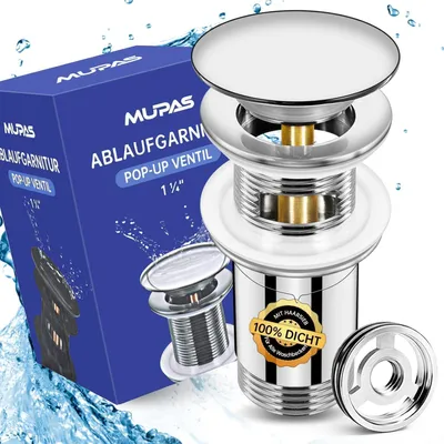 Produktbild von MUPAS Universal Ablaufgarnitur Überlauf Haarsieb Pop-Up Chrom 7 Dichtungen
