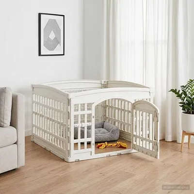 Imagen del producto de Jaula para perros, modelo de 4 paneles, para cachorros, de plástico, plegable, color blanco