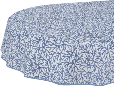 Produktbild von Tischdecke Maritim Korallen Blau Oval 240x140cm Band Wasserabweisend abwaschbar