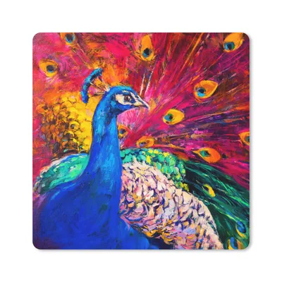 Produktbild von MuchoWow® Mauspad Mousepad Gemälde - Vogel - Pfau - Ölgemälde 30x30 cm - Mousepads - Maus Mat - Pad - Mausunterlage - Gaming