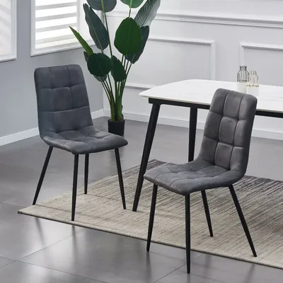 Image de MCCDirect Chaise de salle à manger Henri (lot de 2) en similicuir avec pieds métalliques, chaise design, chaise de cuisine, disponible en 4 couleurs (gris foncé)