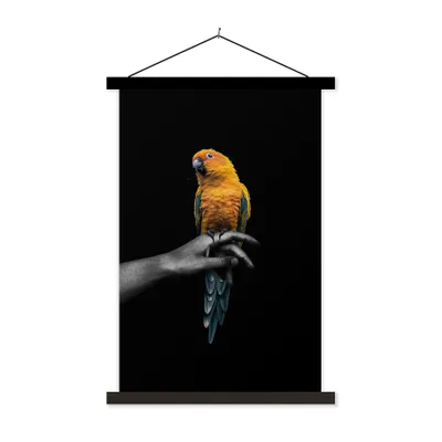 Produktbild von MuchoWow® Textilposter Vogel - Zweig - Papagei 60x90 cm mit schwarzem Rahmen - Poster Wohnzimmer
