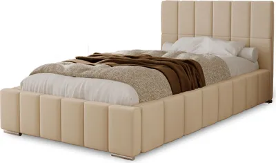 Produktbild von Polsterbett Alma 90x200 cm, Bett mit Kopfteil, Doppelbett mit  Bettkasten, Lattenrost und Matratze aus Holz, Velourstoff:  Creme