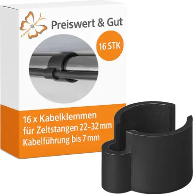 Produktbild von 16x Kabelklemmen schwarz – Kabelführung 7 mm für Zeltstangen 22–32 mm – Camping