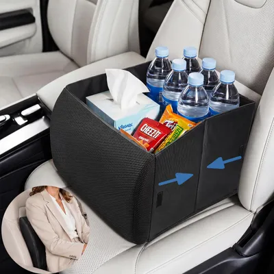 Image de Organisateur de coffre 2 en 1 avec fonction de coussin lombaire, organisateur de voiture pliable avec couvercle