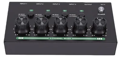 Produktbild von 4-Kanal-Mischpult, wiederaufladbares, tragbares, rauschararmes Stereo-Mischpult für Heimstudio-Aufnahmen und Live-Streaming, schwarz