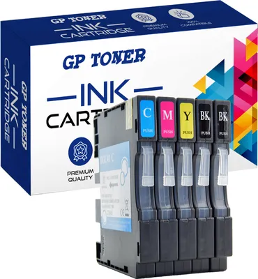 A box of GP Toner ink cartridges and the cartridges themselves.