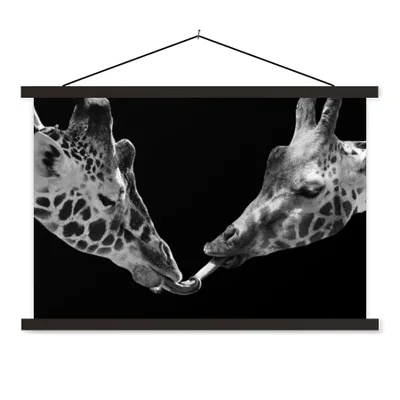 Produktbild von MuchoWow® Textilposter Tiere - Schwarz - Giraffe - Weiß - Porträt 120x80 cm mit schwarzem Rahmen - Wanddeko