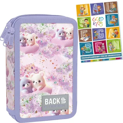 Produktbild von Federmäppchen 3 Fächer - Mäppchen für Mädchen  - Federmappe 3-Fach Federtasche Gefüllte Schüleretui Schulmäppchen und Hausaufgabenheft Pastellbärchen