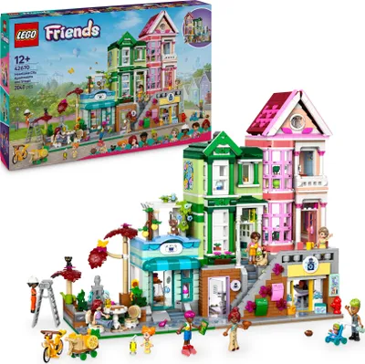 Produktbild von LEGO Friends Heartlake City Wohn- und Einkaufsstraße, Bauset für Rollenspiele mit 9 Charakteren (darunter 7 Minifiguren) und 3 Katzen, Geschenk für Mädchen und Jugendliche, Spielzeughaus 42670