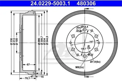 Produktbild von ATE Bremstrommel Hinterachse 24.0229-5003.1