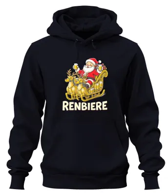 Immagine prodotto di RENBIERE Funny Christmas Beer Reindeer Santa Gift Party Felpa con cappuccio Unisex, Navy, M
